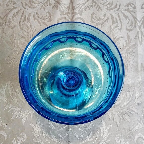 Vintage Blue Glass Footed Candy Dish Compote - Picture 3 of 5